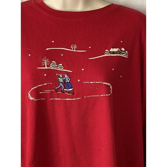 VTG Links Christmas‎ Shirt Women M Red Y2K 90s Cottagecore Holiday Wintercore - Picture 4 of 11